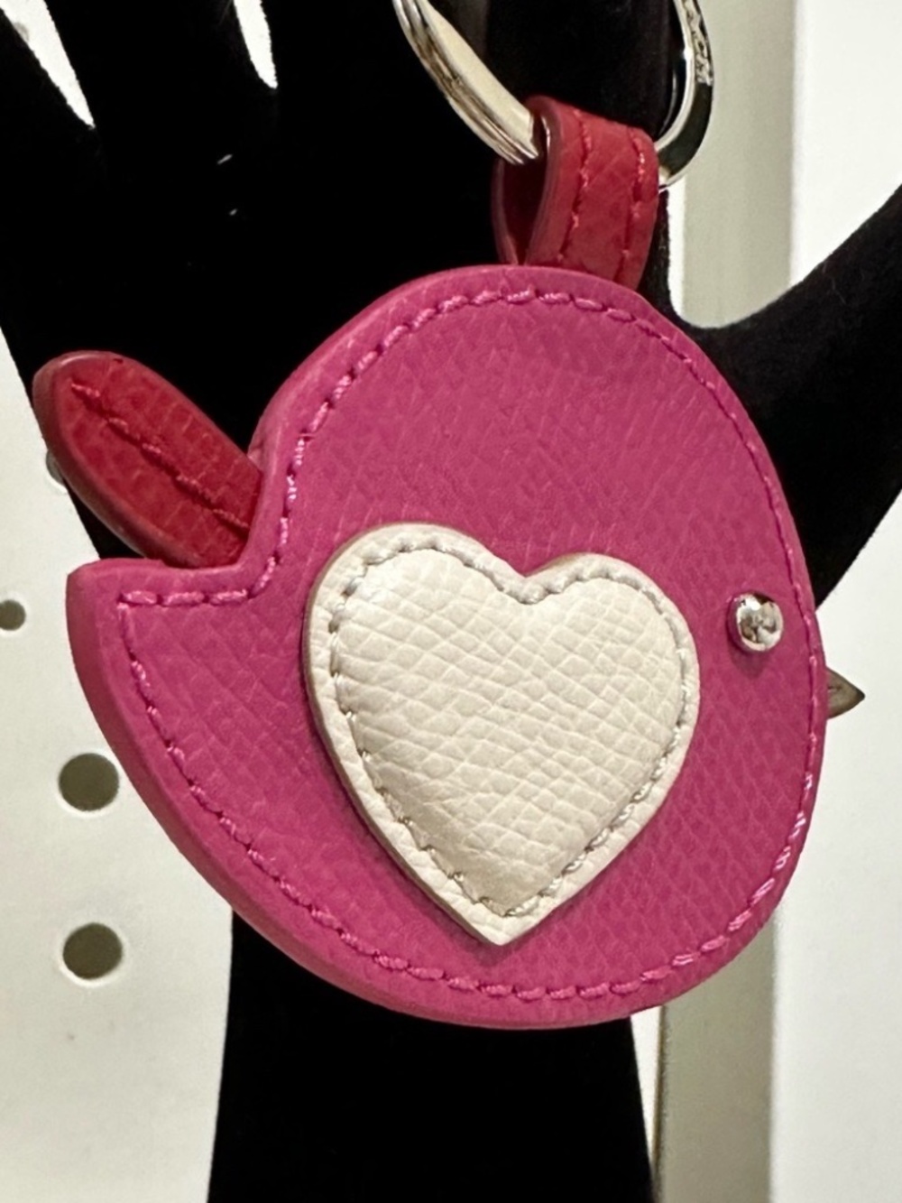 COACH LOVE BIRD HEART LEATHER KEY CHAIN PINK WHITE RED RETIRED W/BOX